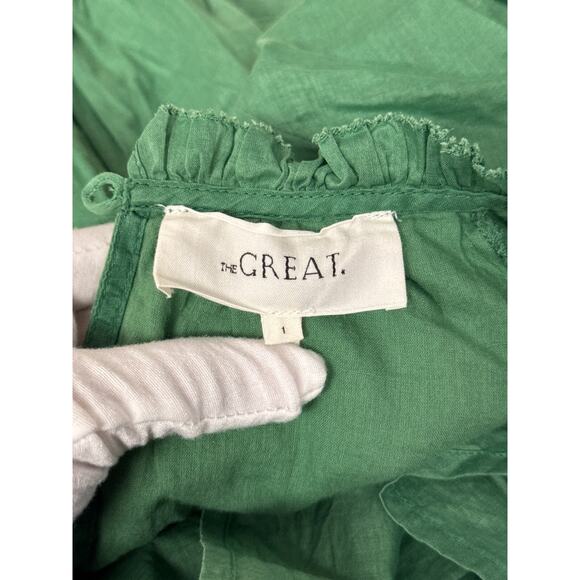 The Great Dress 1 / US Small Womens Green Gauze Puff Sleeve Midi - Picture 8 of 9
